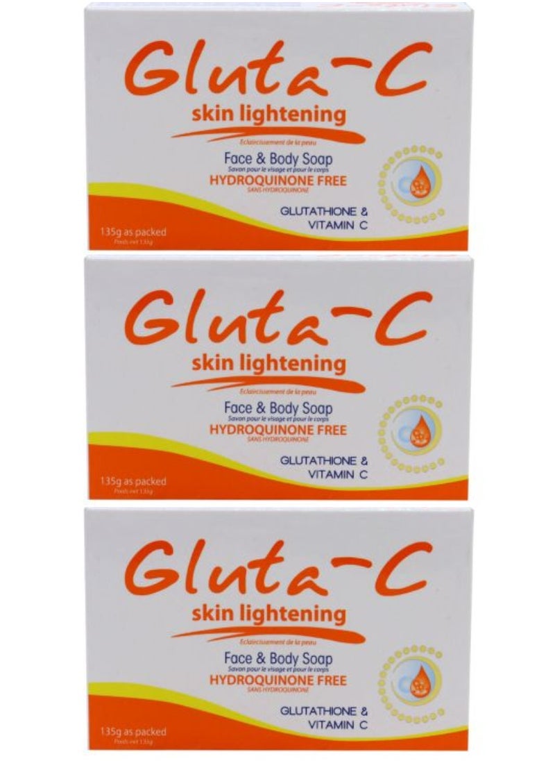 GLUTA C Three Pieces Of Skin Lightening Face And Body Soap With Glutathione and Vitamin C - 135x3g  - Image 1