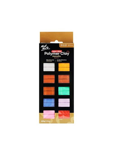 Mont Marte Polymer Clay Metallic - 10 Colours - 100g - Soft, Even Texture - Easy to Shape - Clay for Pottering, Modelling and Crafts