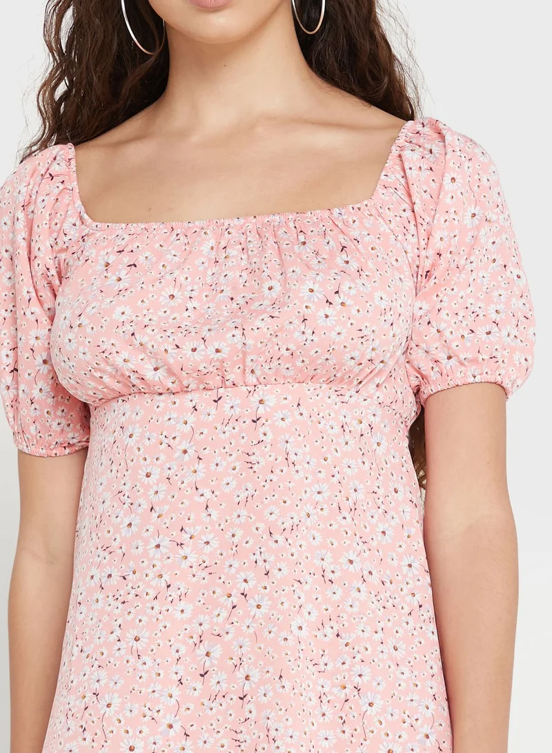 boohoo Puff Sleeve Floral Printed Dress