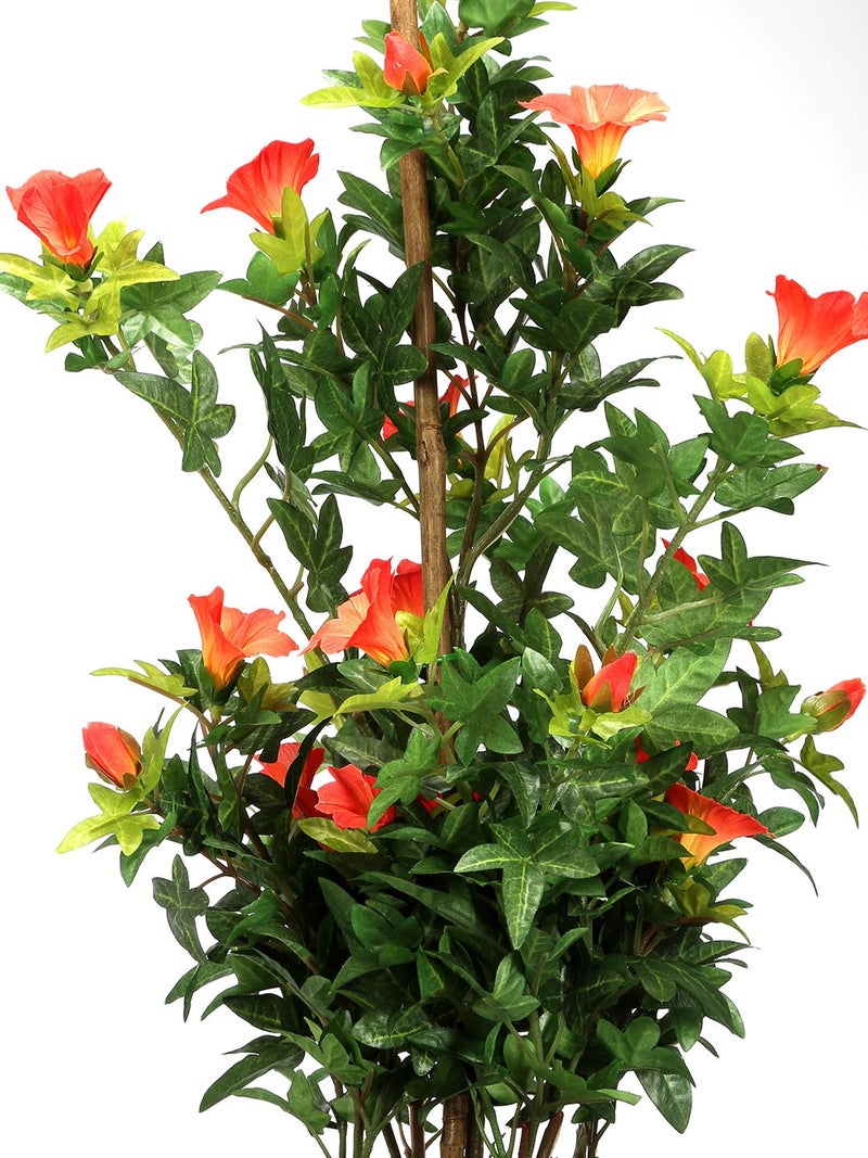 Fourwalls Premium Range Artificial Morning Glory Plant with Stylish Ceramic Vase (50 cm Tall, Orange) - Image 3