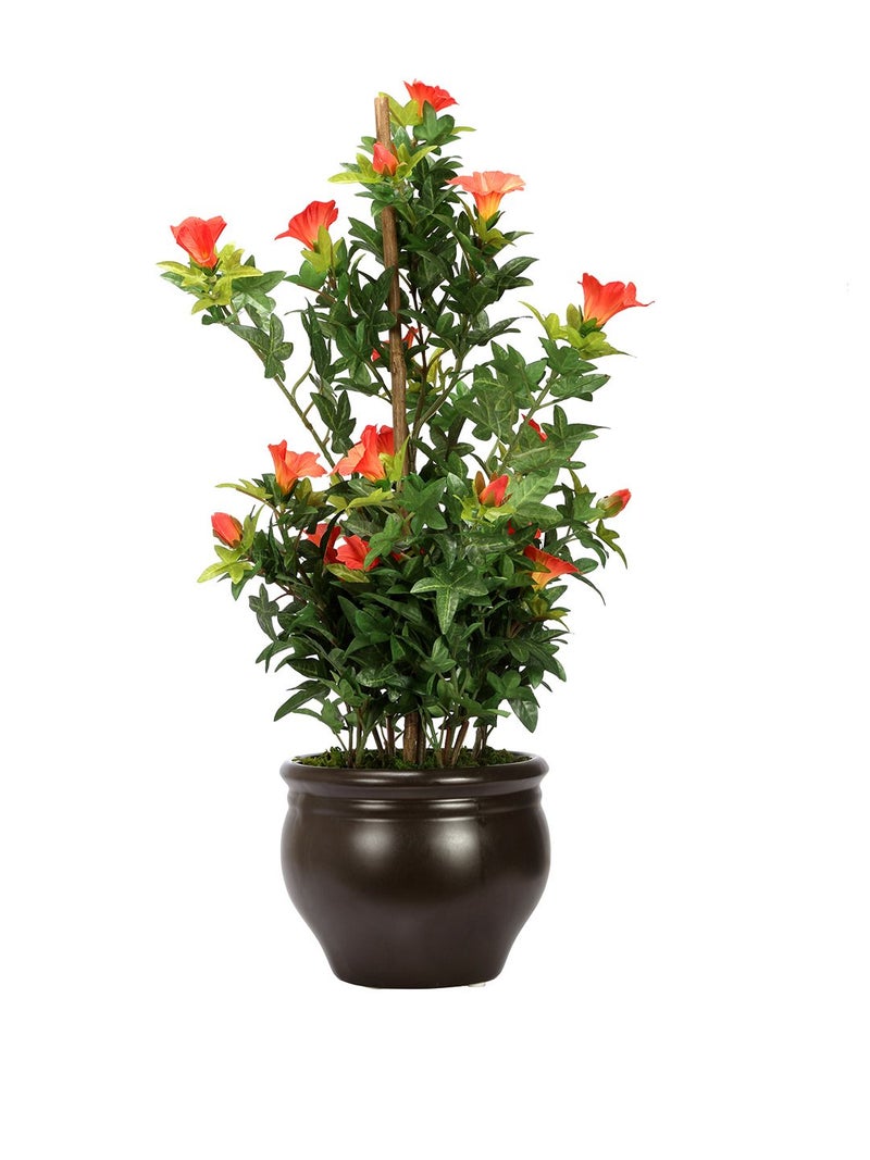 Fourwalls Premium Range Artificial Morning Glory Plant with Stylish Ceramic Vase (50 cm Tall, Orange) - Image 2