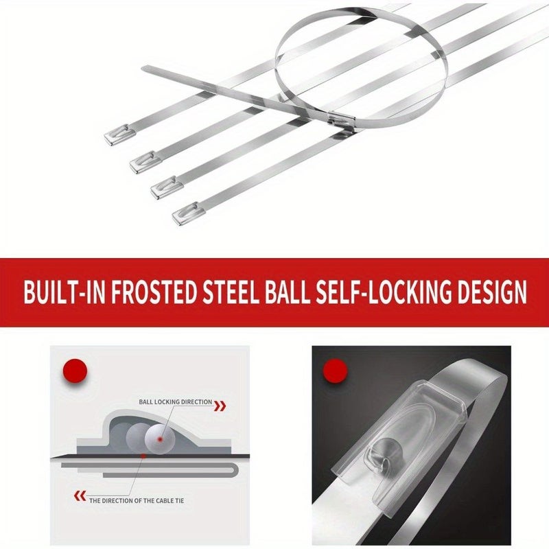 52pcs 304 Stainless Steel Heavy Duty Metal Zip Ties 11.8 Inches Self Locking - Image 4
