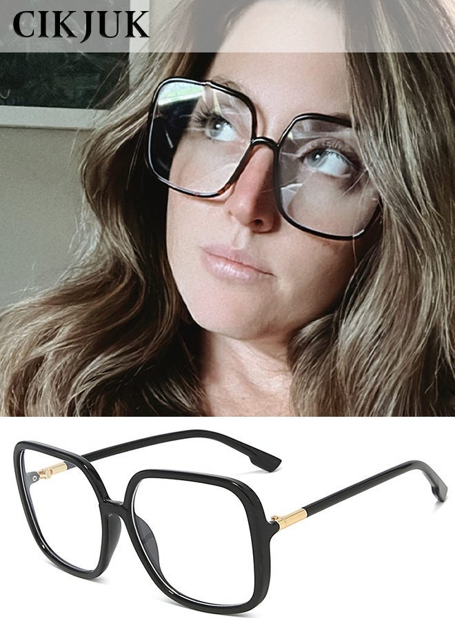 CIKJUK Blue Light Blocking Glasses Oversized Square Reading Glasses for Women and Men Fashion Anti-Radiation Eye Glasses for Gaming Computer Eyeglasses Harmful Light Filter Eyeglass Ultralight Eyewear Black - Image 1
