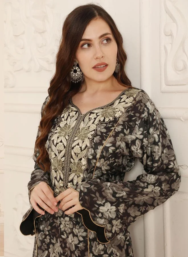 مكسيم كريشن جلابية بياقة بتطريز خيوط وطبعة أزهار