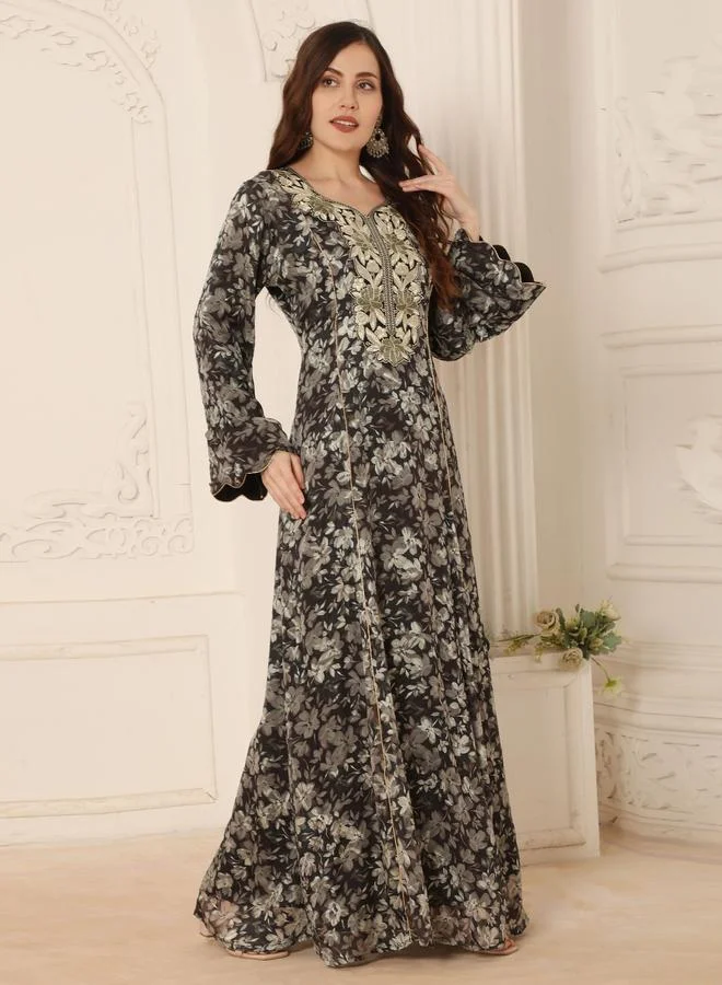 Maxim Creation Multi Multi Floral Print Threadwork Yoke Jalabiya for Women | Best Price UAE