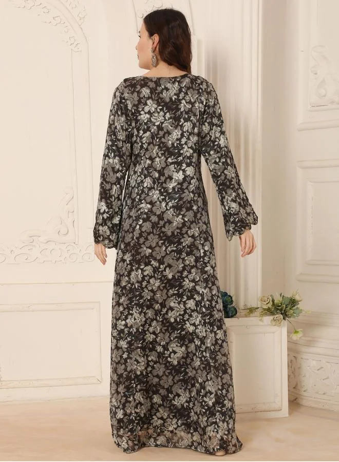 Maxim Creation Multi Multi Floral Print Threadwork Yoke Jalabiya for Women | Best Price UAE