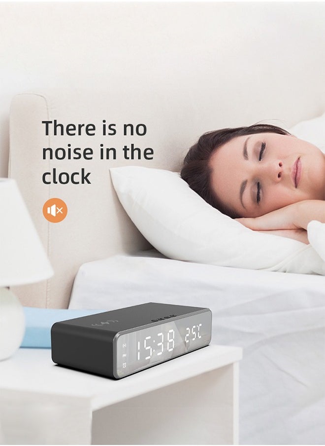 DUNISO - Bedside Alarm Clock with Wireless Charging Smart Digital Alarm Clock with LED Temperature Display 5W Wireless Charger Alarm Clocks Bedside with Dual Alarms Loud Digital Clock for Bedrooms - Image 1