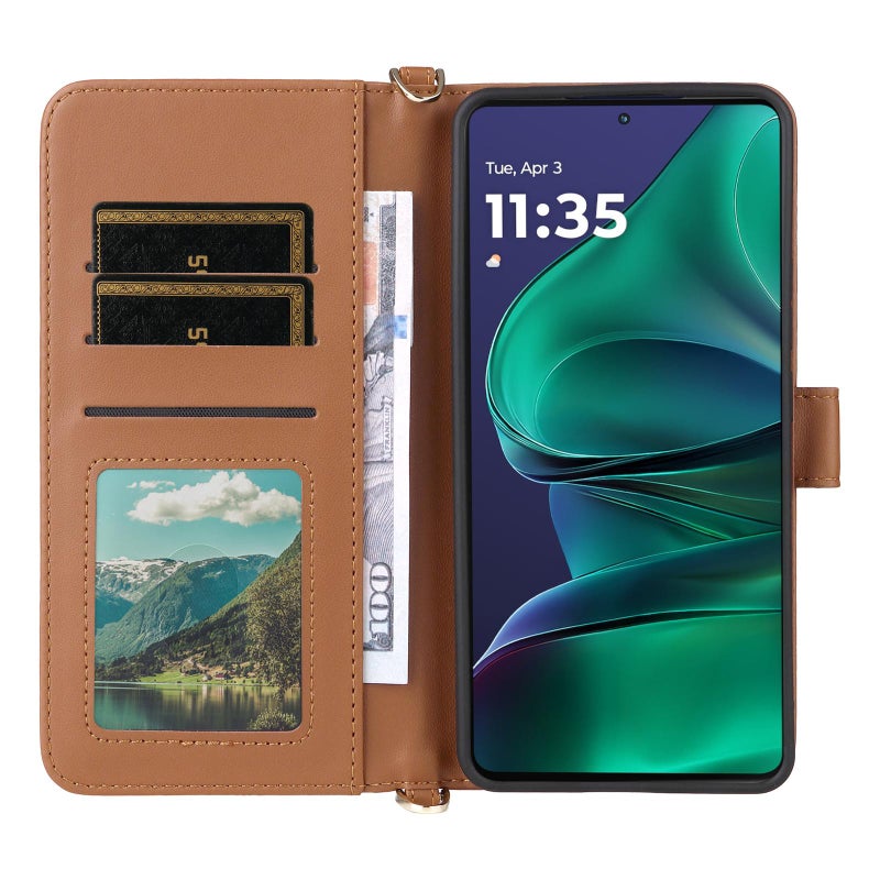 BURAQ Case Cover For Motorola Edge 60 Stylus Multifunctional 6-Card Slots Leather Phone Case with Wrist Strap(Brown) - Image 4