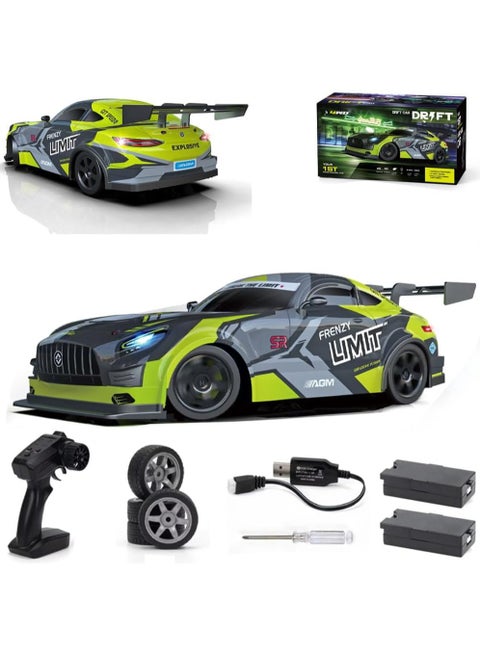 1:16 Scale RC Drift Car – 25KM/H High Speed 4WD Remote Control Car for Kids Age 3+ & Adults, 2.4GHz Controller, Dual 7.4V Batteries, LED Lights, Extra Drift & Normal Tires, Strong Motor, Fully Enclosed Shell, Interchangeable Wheels, Off-Road Racing Toy, Birthday Gift for Boys & Girls, Green