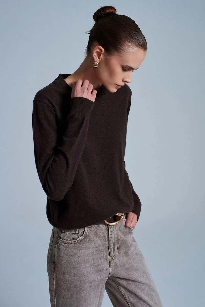 DILVIN Women's Cashmere Ribbed Crew Neck Sweater