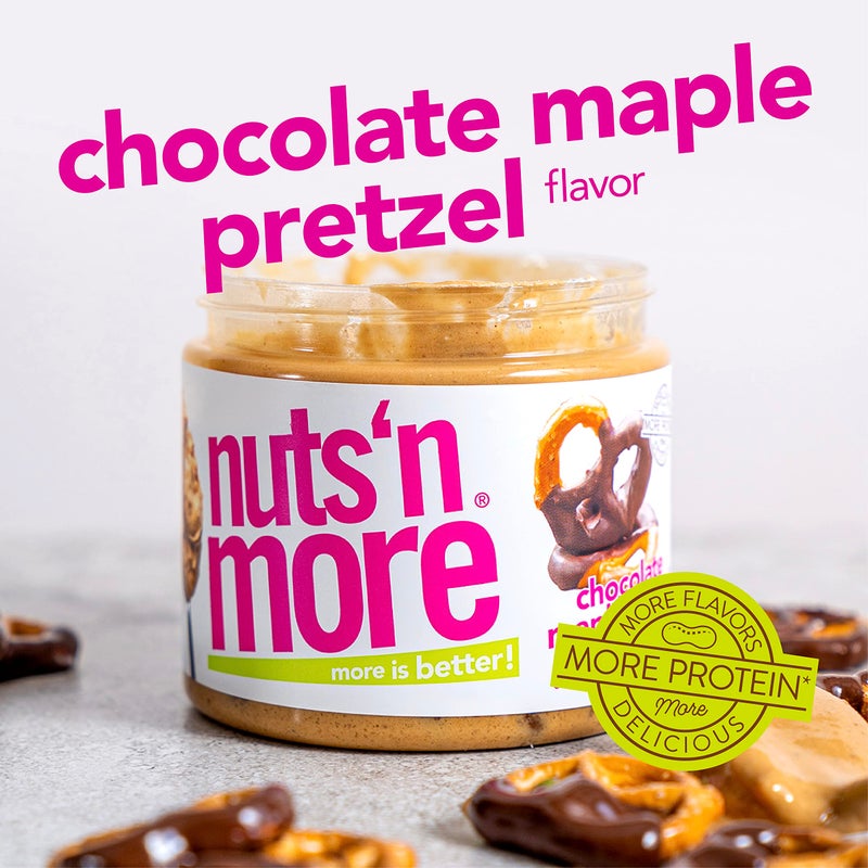 nuts'n more Nuts ‘N More Chocolate Maple Pretzel Peanut Butter Spread, Added Protein All Natural Snack, Low Carb, Low Sugar, Non-GMO, High Protein Flavored Nut Butter (15 oz Jar) - Image 2