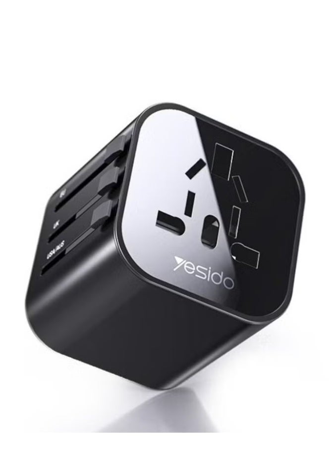 Yesido MC-09 Universal Travel Adapter Plug, Multi-Function International Power Adapter, Compact Portable Travel Charger Plug with Universal Socket Design – Black - Image 1
