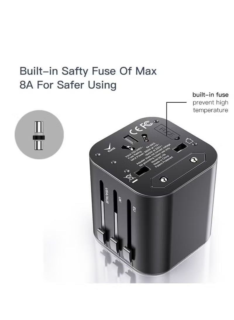 Yesido MC-09 Universal Travel Adapter Plug, Multi-Function International Power Adapter, Compact Portable Travel Charger Plug with Universal Socket Design – Black - Image 4