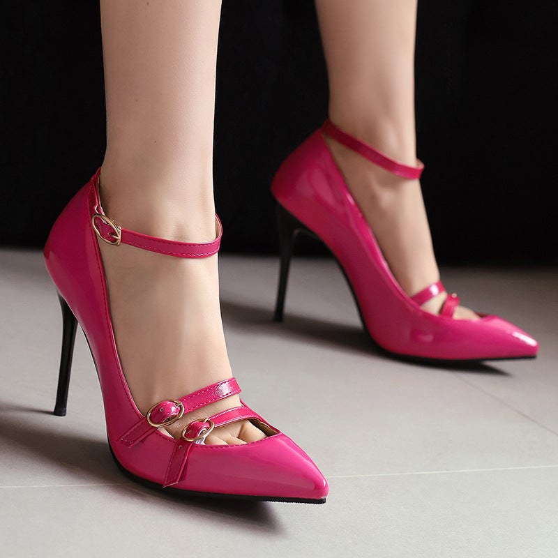 Wish 2024 Spring Fashion Pointed Women'S Shoes 31-50 Shallow Ankle Buckle Slim Heel Shoes - Image 4
