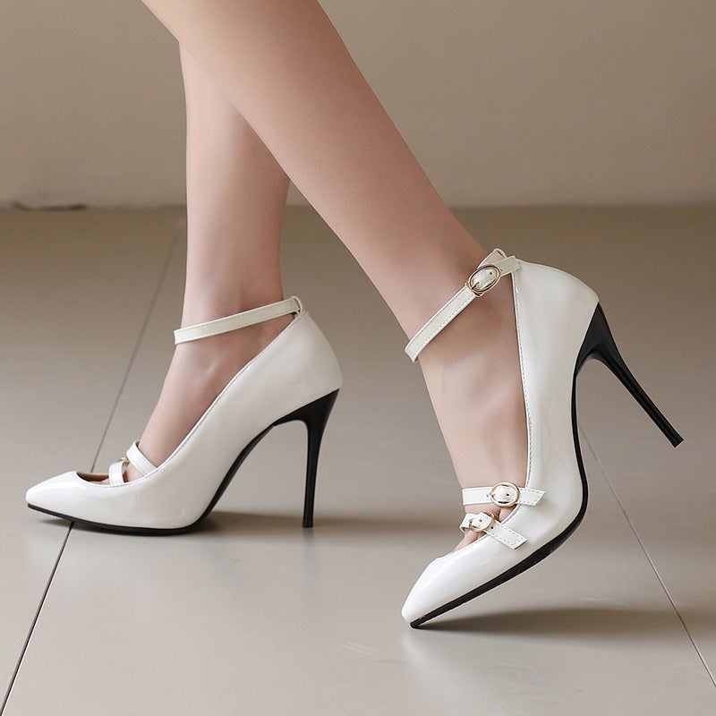 Wish 2024 Spring Fashion Pointed Women'S Shoes 31-50 Shallow Ankle Buckle Slim Heel Shoes - Image 2