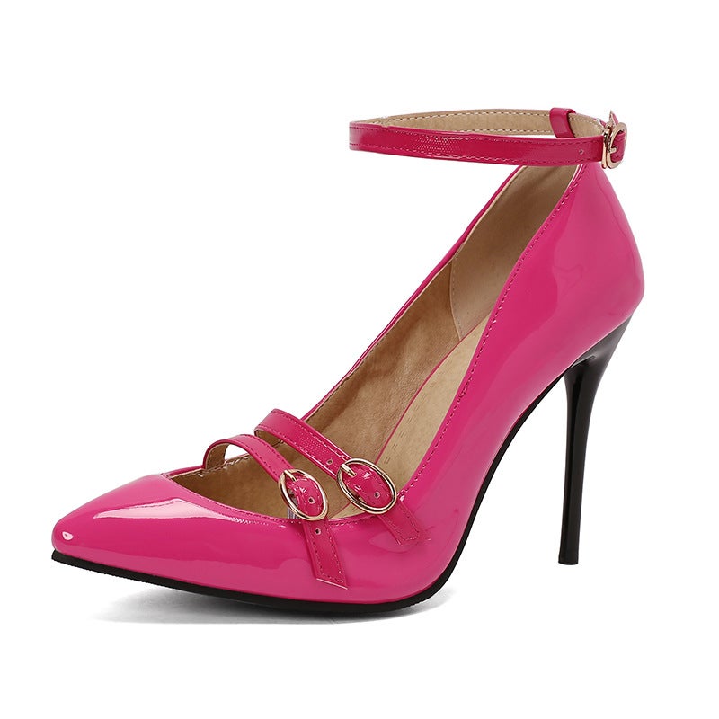 Wish 2024 Spring Fashion Pointed Women'S Shoes 31-50 Shallow Ankle Buckle Slim Heel Shoes - Image 1