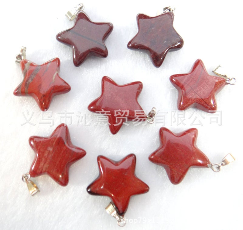 Generic Natural Stone Crystal Agate Pendant Necklace Star Redstone 