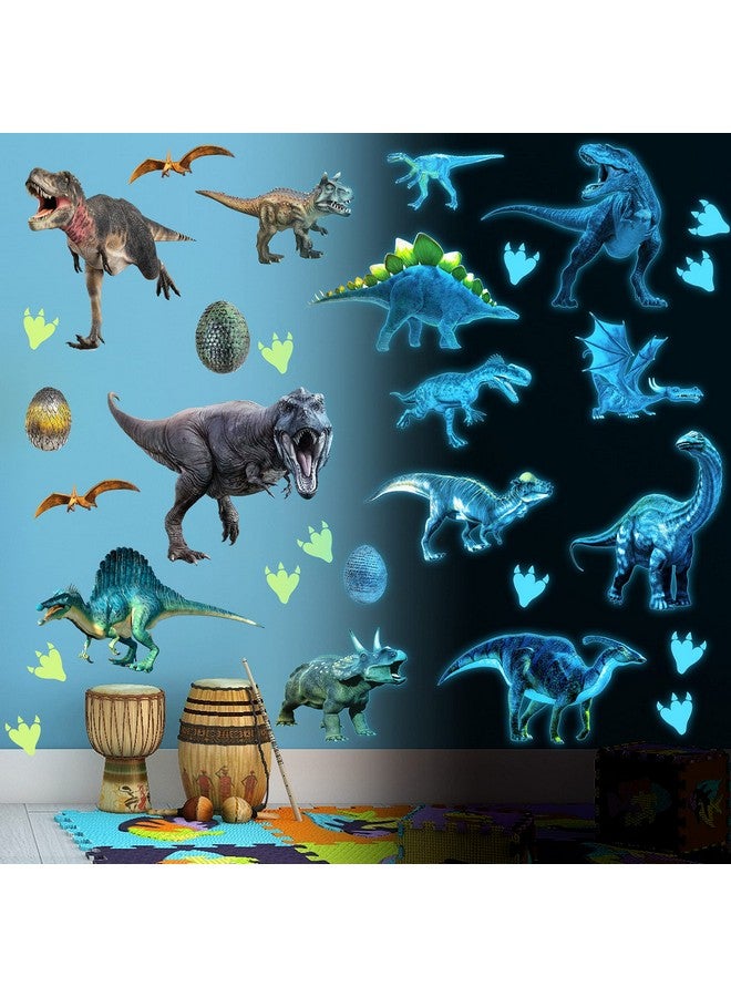LiveGallery Dinosaurs Wall Decals Glow in The Dark Dinosaur Wall Stickers Removable Tyrannosaurus Wall Decor Dinosaur Eggs and Paw Print Wall Mural for Kids Nursery Living Room Bedroom Classroom Home Decoration - Image 1