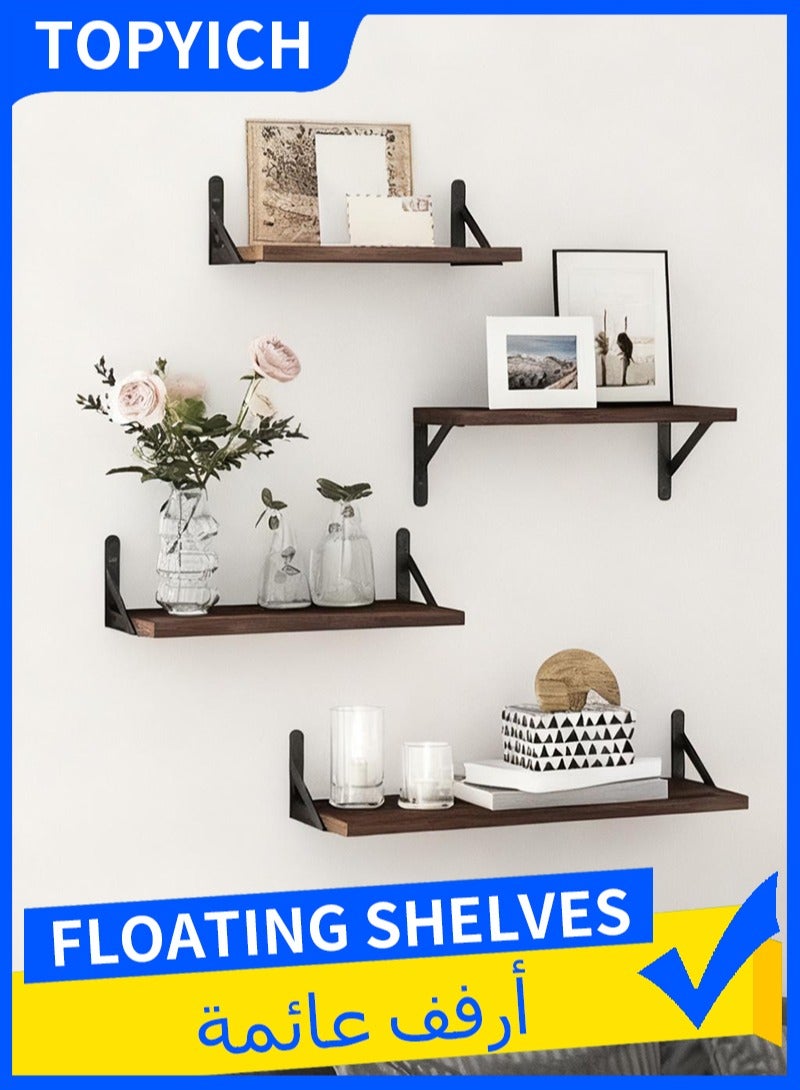 Topyich Rustic Wood Floating Shelves，4 Pcs Wall-mounted for Photo/Vase Display, Home Decor. Ideal for Bathroom, Bedroom, Living Room organization. - Image 1