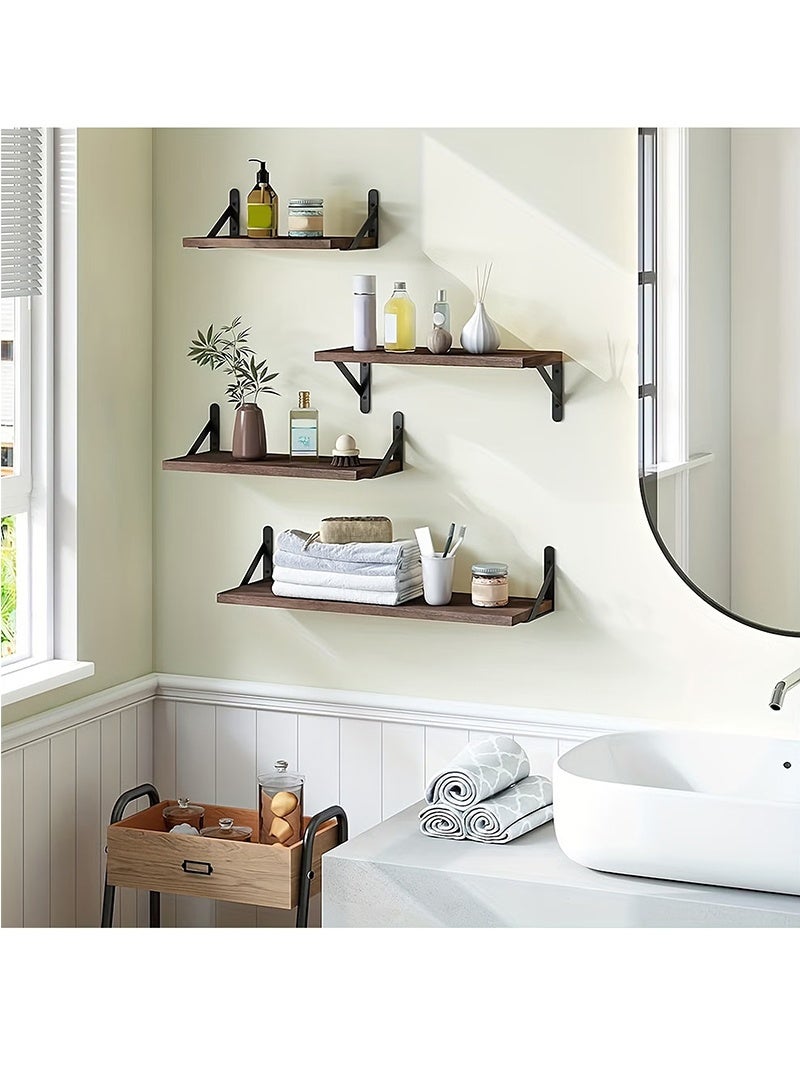 Topyich Rustic Wood Floating Shelves，4 Pcs Wall-mounted for Photo/Vase Display, Home Decor. Ideal for Bathroom, Bedroom, Living Room organization. - Image 5