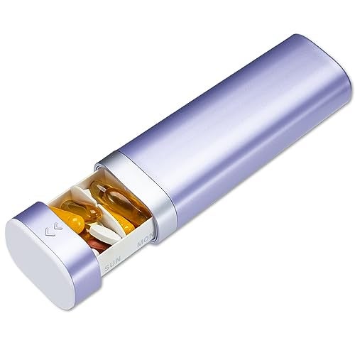 Betife Travel Pill Organizer Weekly 7 Day, Compact Daily Pill Box, Portable Medicine Case, Cute Pill Holder for Vitamins Supplements, Drawer-Shaped Pills Organizer (Purple) - Image 1