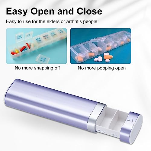 Betife Travel Pill Organizer Weekly 7 Day, Compact Daily Pill Box, Portable Medicine Case, Cute Pill Holder for Vitamins Supplements, Drawer-Shaped Pills Organizer (Purple) - Image 2