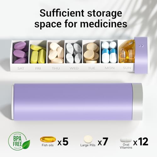 Betife Travel Pill Organizer Weekly 7 Day, Compact Daily Pill Box, Portable Medicine Case, Cute Pill Holder for Vitamins Supplements, Drawer-Shaped Pills Organizer (Purple) - Image 3