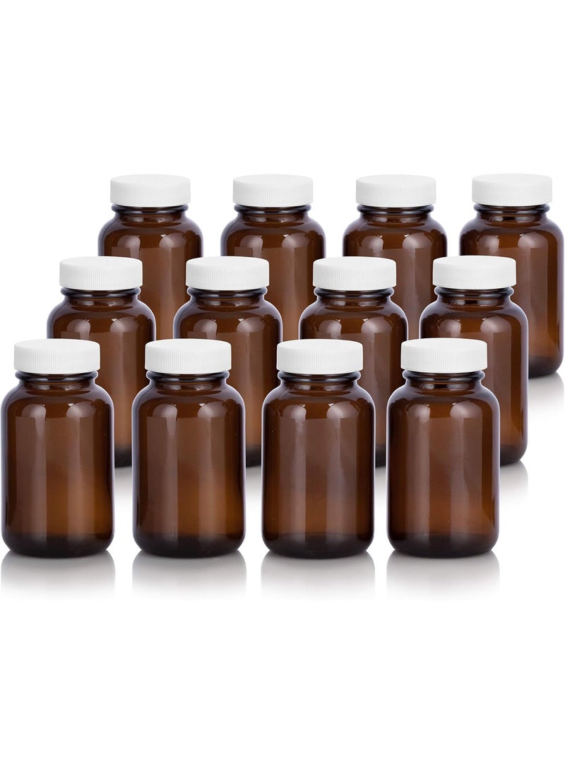 JUVITUS JUVITUS Amber 4 oz Glass Packer Bottle with White Lid (12 pack) 