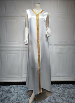 Loquat Ladies Chiffon Robe Long Dress 3-Piece Set Outer Robe+Inner Skirt+Waist Belt Muslim Abaya Evening Dress Yellow  - Image 3