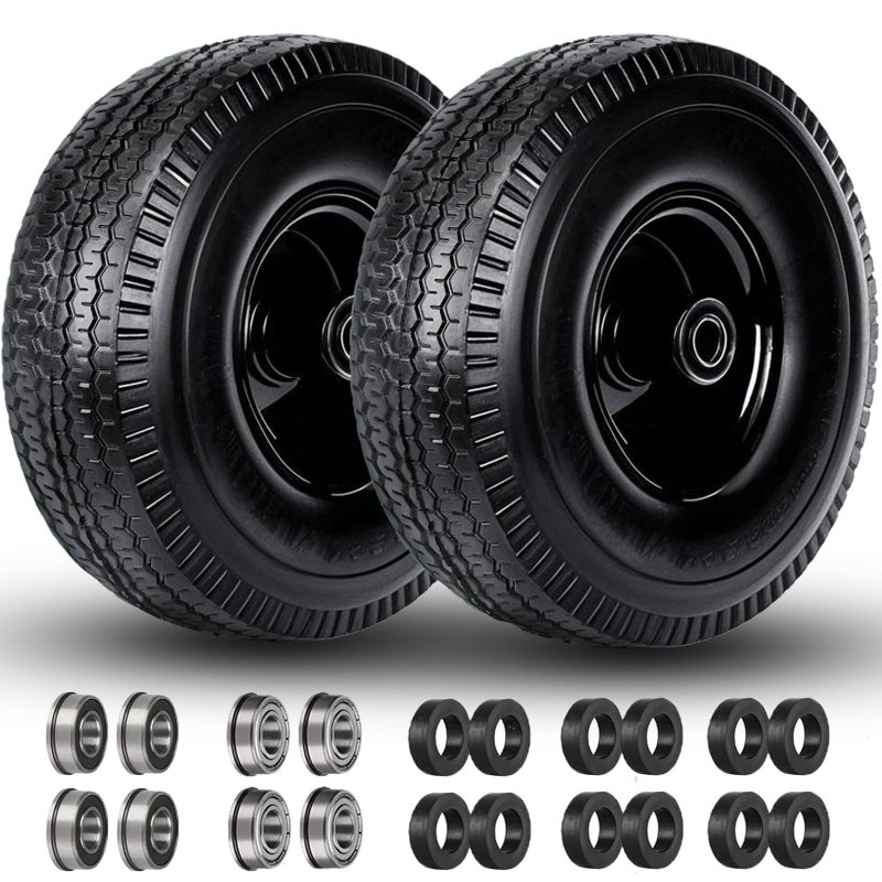 menxigoc 4103504 Tire and Wheel 10 Solid Tire 58 Bearing with 34 12 Extra Bearings 4103504 Flat Free Wheels 22 Offset Hub for Hand Truck Garden Wagon Cart Trolley Dolly - Image 2