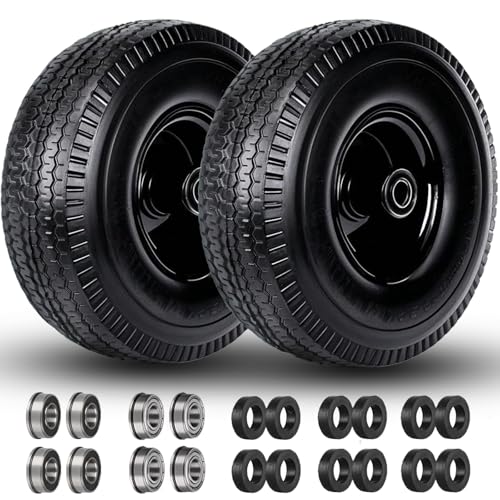 menxigoc 4103504 Tire and Wheel 10 Solid Tire 58 Bearing with 34 12 Extra Bearings 4103504 Flat Free Wheels 22 Offset Hub for Hand Truck Garden Wagon Cart Trolley Dolly - Image 1