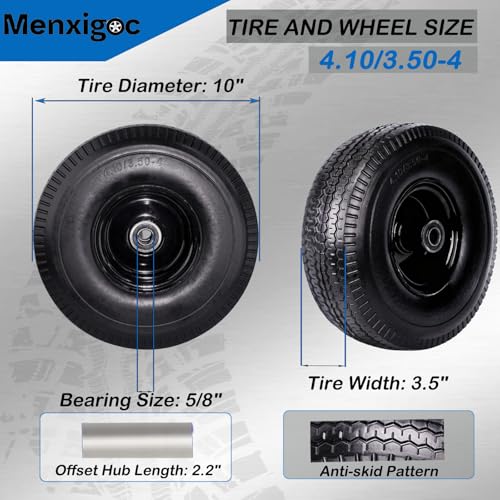 menxigoc 4103504 Tire and Wheel 10 Solid Tire 58 Bearing with 34 12 Extra Bearings 4103504 Flat Free Wheels 22 Offset Hub for Hand Truck Garden Wagon Cart Trolley Dolly - Image 3