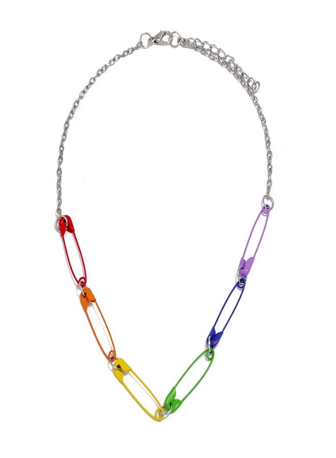 WLL Colorful Paperclip Safety Pin Choker Necklace for Women(A:Rainbow) - Image 1