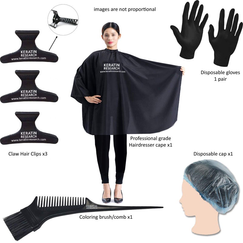 KERATIN RESEARCH STARTER TOOL KIT FOR Brazilian Keratin Blowout Treatment and Hair Straightening & Coloring Tools Kit Hair Dresser Cape Coloring Brush/comb Hair Clips Disposable Gloves and Shower Cap - Image 4