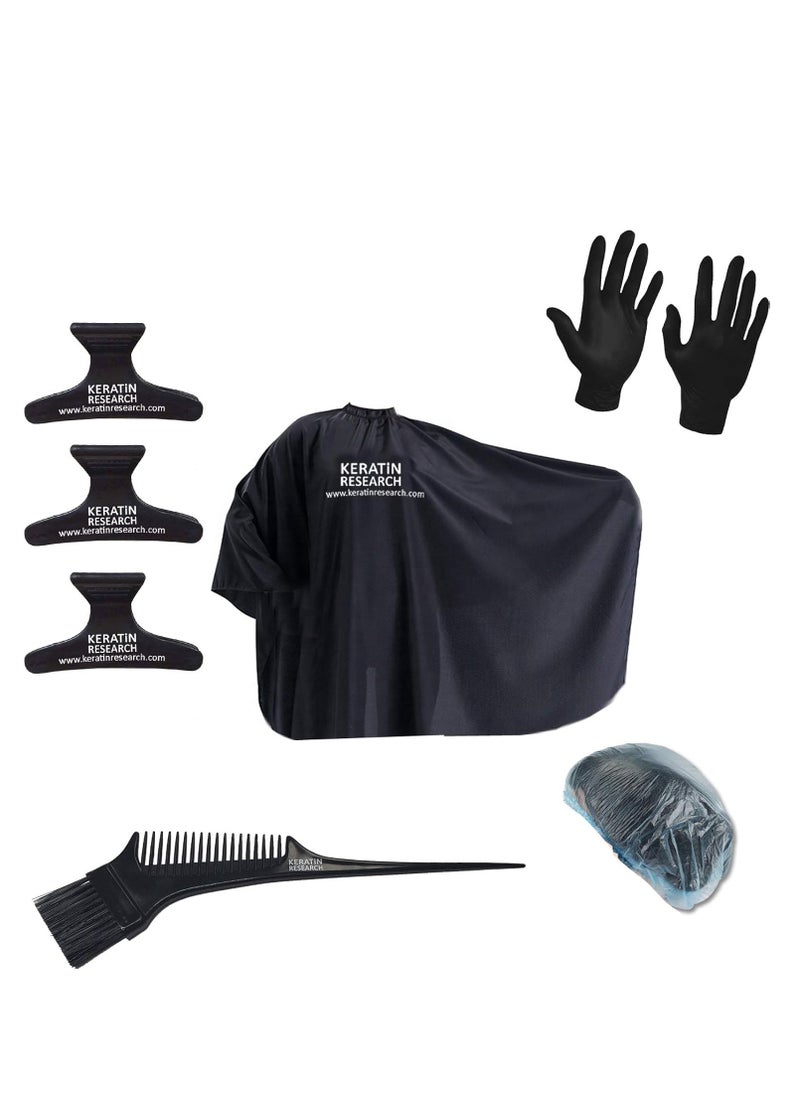 KERATIN RESEARCH STARTER TOOL KIT FOR Brazilian Keratin Blowout Treatment and Hair Straightening & Coloring Tools Kit Hair Dresser Cape Coloring Brush/comb Hair Clips Disposable Gloves and Shower Cap  - Image 1