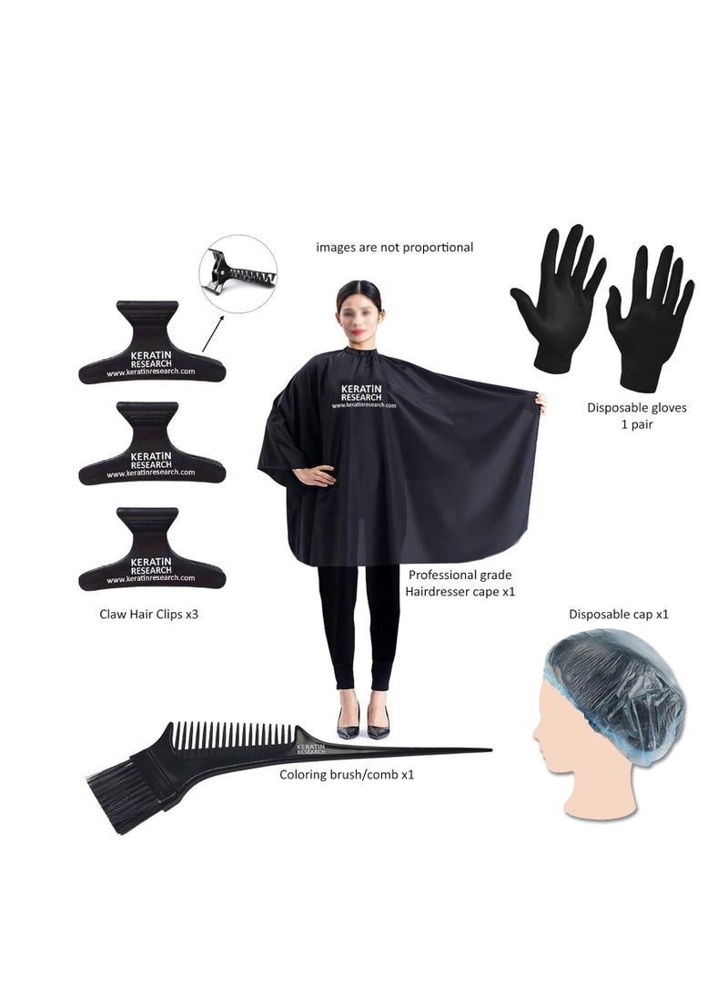 KERATIN RESEARCH STARTER TOOL KIT FOR Brazilian Keratin Blowout Treatment and Hair Straightening & Coloring Tools Kit Hair Dresser Cape Coloring Brush/comb Hair Clips Disposable Gloves and Shower Cap  - Image 2