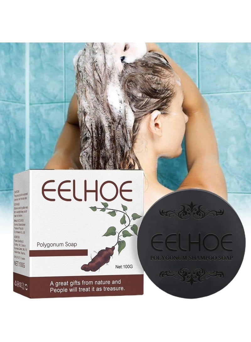 EELHOE Organic Polygonum Hair Darkening Soap Bar 100g Shou Wu Herbal Hair Growth Anti Hair Loss Moisturizing Volumizing Shampoo Soap Moisturizing Hair Roots Shampoo Hair Care Supplies Promote Hair Growth - Image 3