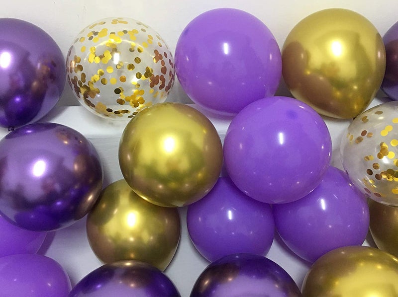 LAZYBEEE 50 pcs Latex Balloons Purple and Gold Violet Lavender Metallic Chrome Gold Balloons Assorted for Wedding Birthday Women Girls Party Decorations - Image 3