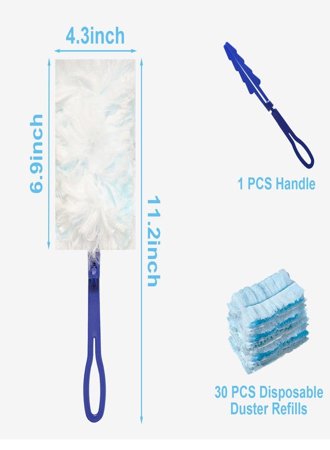 rolyta 30 Pcs Duster Refills for Swiffer Duster, 180 Degree Disposable Duster Refills Bulk Replacement Head with 1 Handle for Cleaning Home Office Furniture, Blue - Image 2