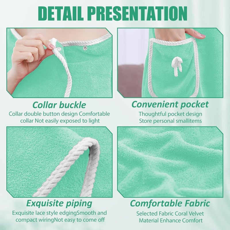 Bath Towel with Pocket and Bow Design, Soft Quick-Dry Bathrobe Towel for Beach, Pool, Bath, and Swimming, Green - Image 3
