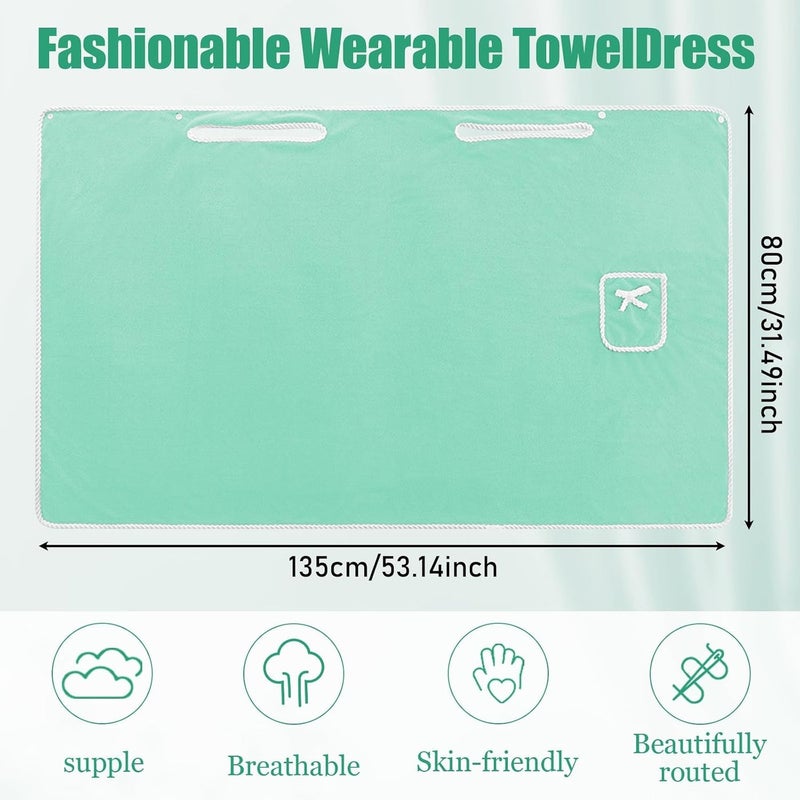 Bath Towel with Pocket and Bow Design, Soft Quick-Dry Bathrobe Towel for Beach, Pool, Bath, and Swimming, Green - Image 2