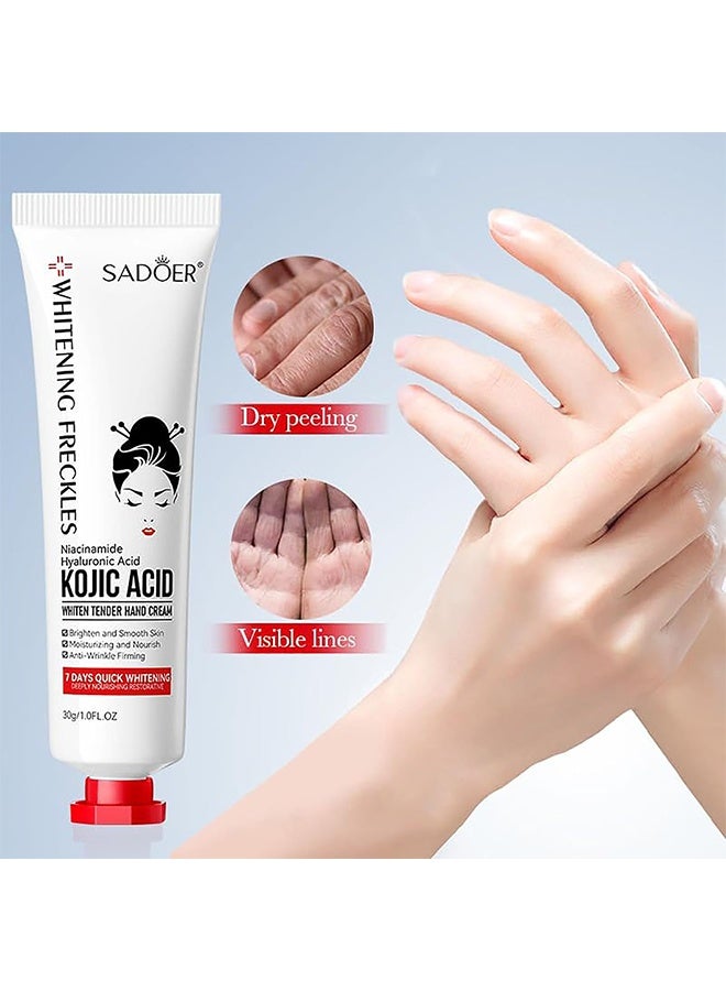 SADOER Kojic Acid White Tender Hand Cream 30g, Whitening Freckles Kojic Acid Hand Cream, Kojic Acid, Niacinamide Hyaluronic Acid Kojic Acid Whiten Tender Hand Cream (3 PCS) - Image 3