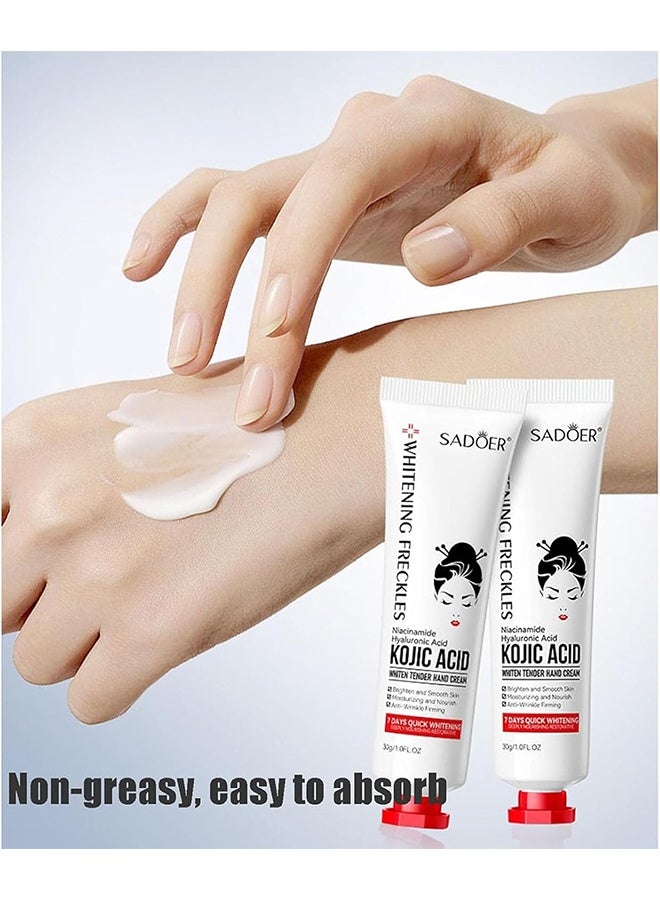 SADOER Kojic Acid White Tender Hand Cream 30g, Whitening Freckles Kojic Acid Hand Cream, Kojic Acid, Niacinamide Hyaluronic Acid Kojic Acid Whiten Tender Hand Cream (3 PCS) - Image 2