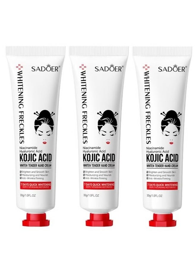 SADOER Kojic Acid White Tender Hand Cream 30g, Whitening Freckles Kojic Acid Hand Cream, Kojic Acid, Niacinamide Hyaluronic Acid Kojic Acid Whiten Tender Hand Cream (3 PCS) - Image 1