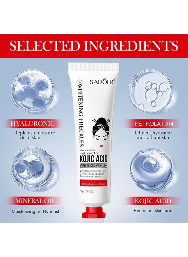 SADOER Kojic Acid White Tender Hand Cream 30g, Whitening Freckles Kojic Acid Hand Cream, Kojic Acid, Niacinamide Hyaluronic Acid Kojic Acid Whiten Tender Hand Cream (3 PCS) - Image 4