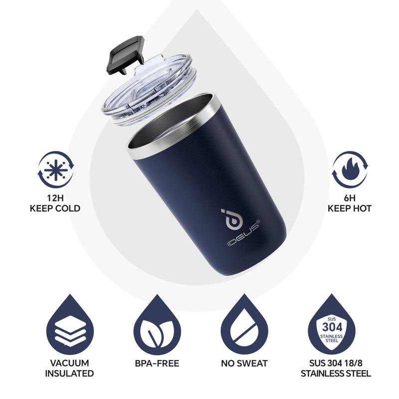 Ideus 20 oz Tumbler, Travel Coffee Mug with Splash Proof Sliding Lid, Double Wall Stainless Steel Vacuum Insulated Coffee Mug for Home and Office, Keep Beverages Hot or Cold, Navy blue - Image 2