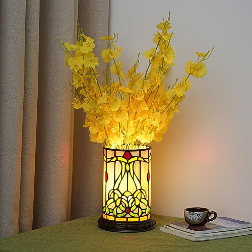 Blivuself Tiffany Style Stained Glass Matam Table Lamp Living Room Bedroom Bedside Flower Vase Decor Small Night Light Cute Kids Accent E12 Led Cottage Aesthetic Nightstand Cylinder Vintage Desk Lamp - Image 2