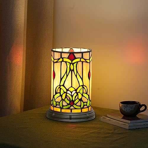 Blivuself Tiffany Style Stained Glass Matam Table Lamp Living Room Bedroom Bedside Flower Vase Decor Small Night Light Cute Kids Accent E12 Led Cottage Aesthetic Nightstand Cylinder Vintage Desk Lamp - Image 1