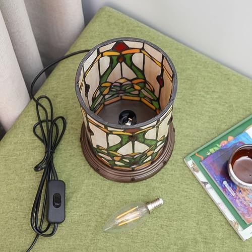 Blivuself Tiffany Style Stained Glass Matam Table Lamp Living Room Bedroom Bedside Flower Vase Decor Small Night Light Cute Kids Accent E12 Led Cottage Aesthetic Nightstand Cylinder Vintage Desk Lamp - Image 5