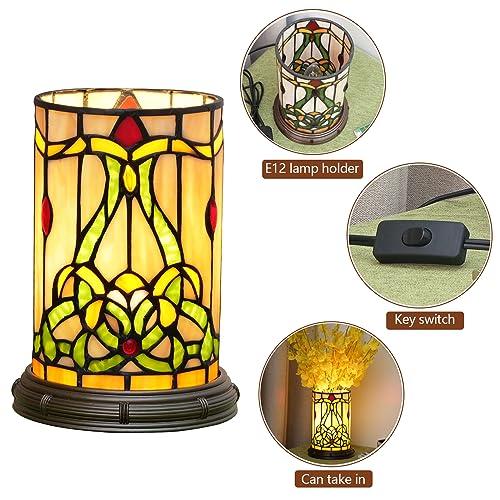 Blivuself Tiffany Style Stained Glass Matam Table Lamp Living Room Bedroom Bedside Flower Vase Decor Small Night Light Cute Kids Accent E12 Led Cottage Aesthetic Nightstand Cylinder Vintage Desk Lamp - Image 4